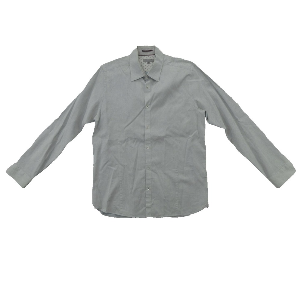 Ted Baker Shirt Mens Large White Geometric Cotton Long Sleeve Button Up Dress